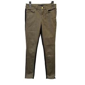 Karen Millen Colorblock Skinny Jeans 6 Green Black Mid Rise Festival Streetwear